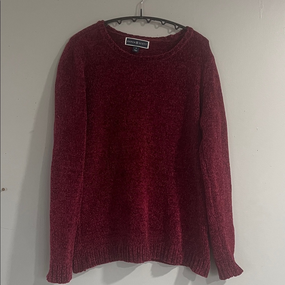 Karen Scott Women's Deep Red Crew Neck Sweater